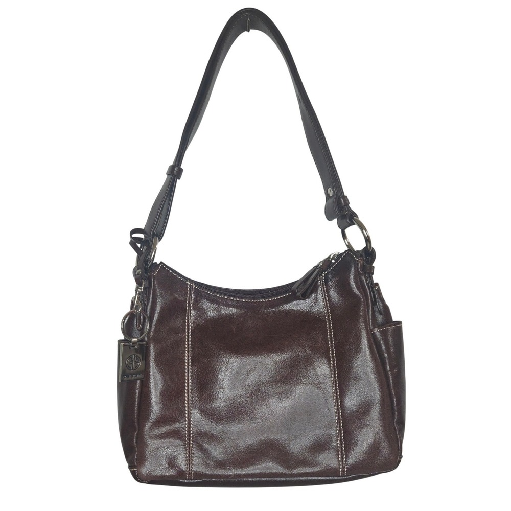 Gianni Bernini Brown Leather Hobo Shoulder Bag Purse With Heart Charm
